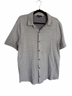 Vince Short-Sleeve Cotton Button-Down Shirt in Light Gray with Micro Dot Print